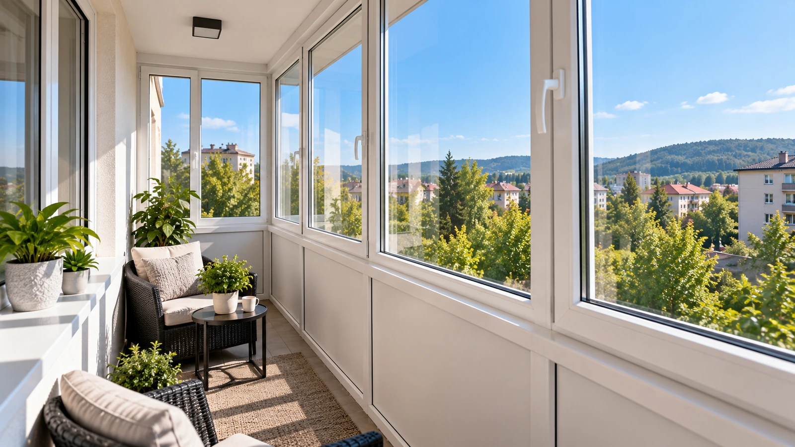Configurație pentru închiderea balconului la etaj